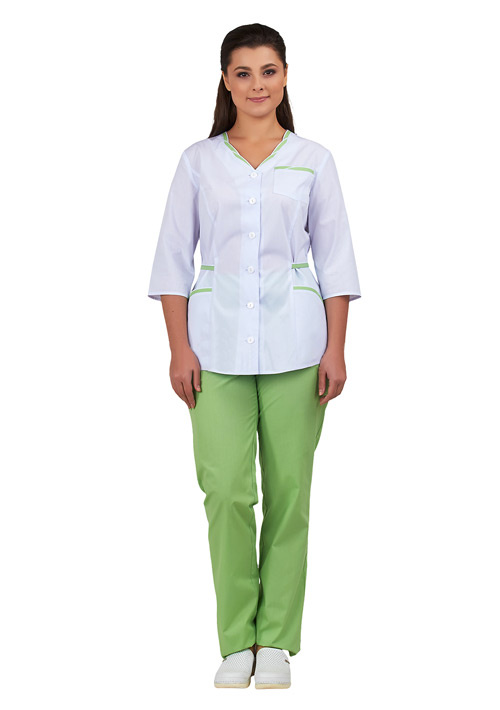 Комплект одежды женский “Ольга” (блуза и брюки) белый/лайм